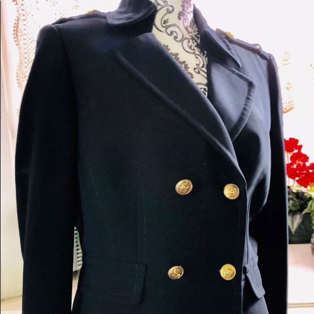 NWT Tahari Navy Nautical Blazer gold buttons 10
